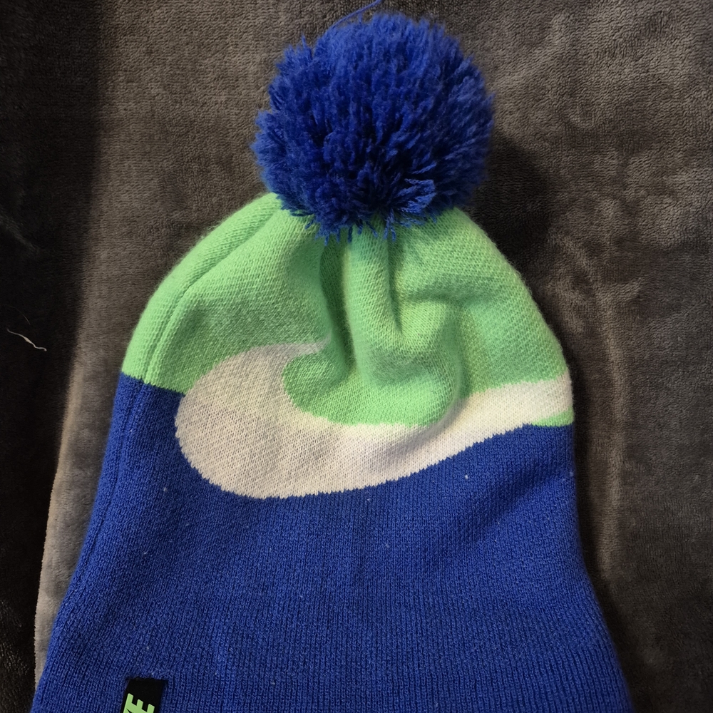 Nike Kids Blue and Green Beanie with Pom Pom Youth Size